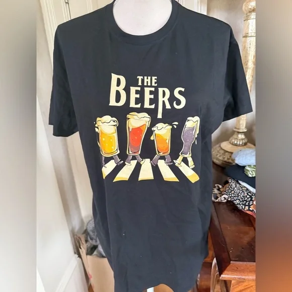 PAMPLING ladies 100% cotton T-shirt, size medium “THE BEERS” tee. Black - Picture 3 of 4